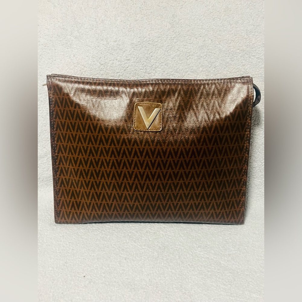Mario Valentino Monogram Brown Clutch